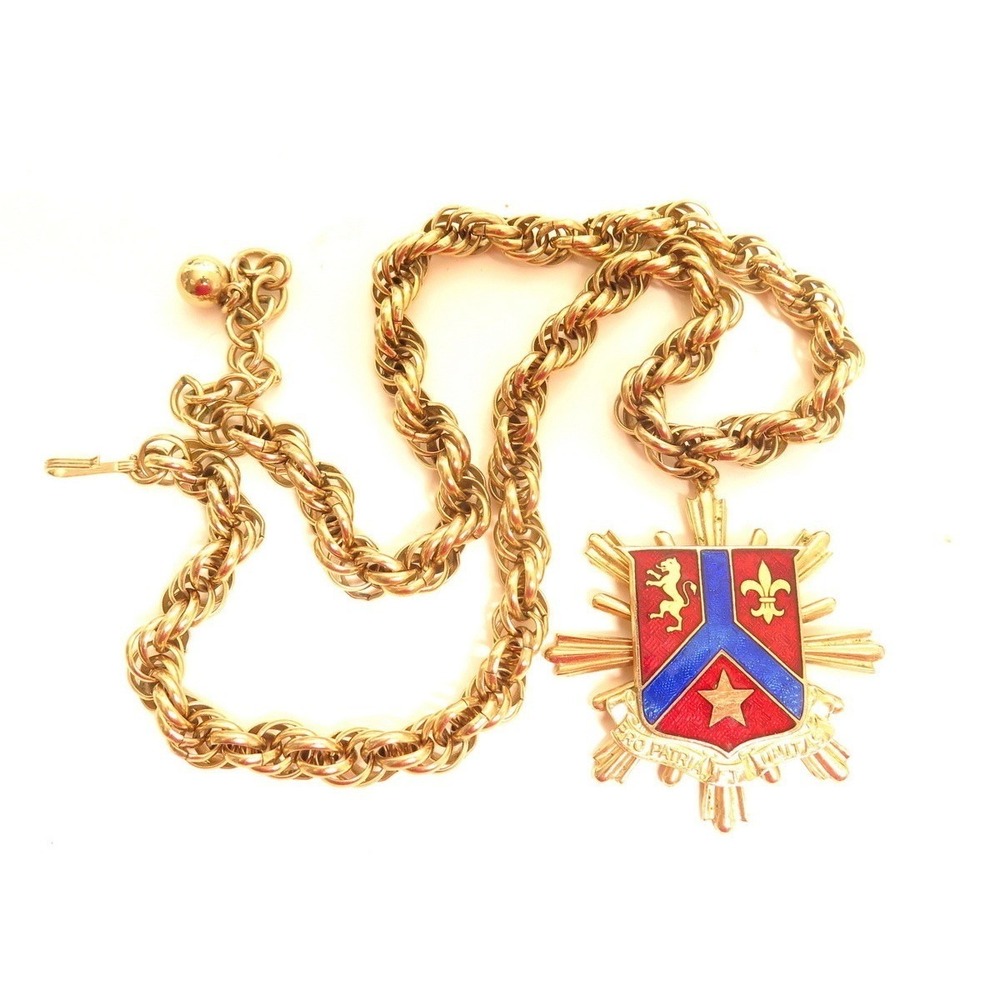 Vintage Country & Unity PRO‎ PATRIA UNITAS Crest Gold Plated Thick Necklace*A837